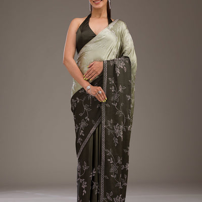 Mehendi Stonework Satin Saree