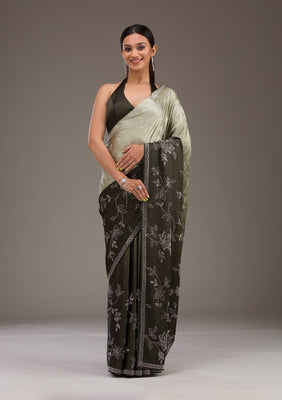 Mehendi Stonework Satin Saree