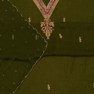 Mehendi Threadwork Tissue Unstitched Salwar Suit