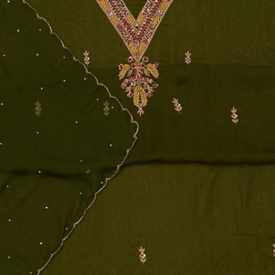 Mehendi Threadwork Tissue Unstitched Salwar Suit
