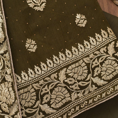 Mehendi Zariwork Semi Crepe Unstitched Salwar Suit