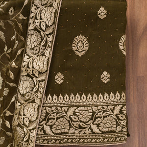 Mehendi Zariwork Semi Crepe Unstitched Salwar Suit