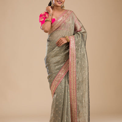 Mehendi Zariwork Tissue Saree