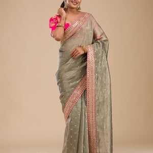 Mehendi Zariwork Tissue Saree