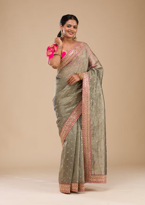 Mehendi Zariwork Tissue Saree