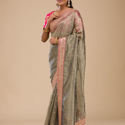 Mehendi Zariwork Tissue Saree
