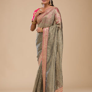 Mehendi Zariwork Tissue Saree