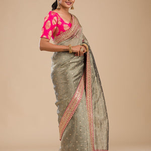 Mehendi Zariwork Tissue Saree