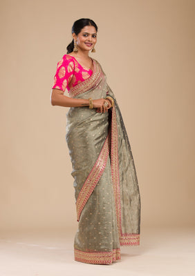 Mehendi Zariwork Tissue Saree