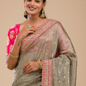 Mehendi Zariwork Tissue Saree