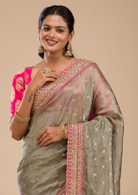 Mehendi Zariwork Tissue Saree