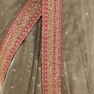 Mehendi Zariwork Tissue Saree