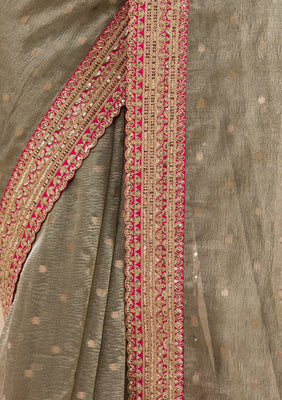 Mehendi Zariwork Tissue Saree