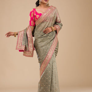 Mehendi Zariwork Tissue Saree