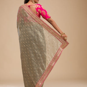 Mehendi Zariwork Tissue Saree