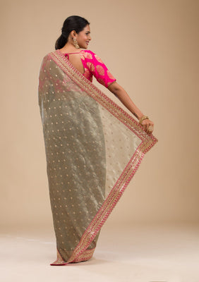 Mehendi Zariwork Tissue Saree