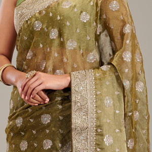 Mehendi Zariwork Tissue Saree