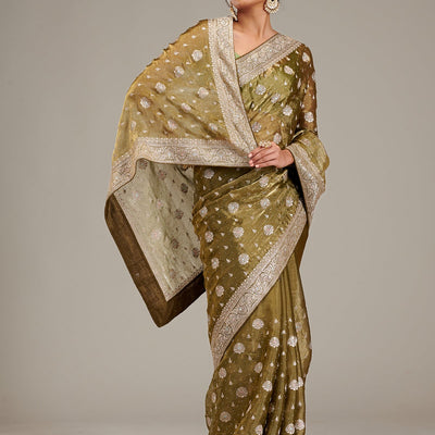 Mehendi Zariwork Tissue Saree