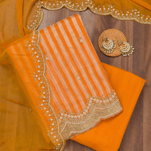 Mustard Cutdana Semi Crepe Unstitched Salwar Suit