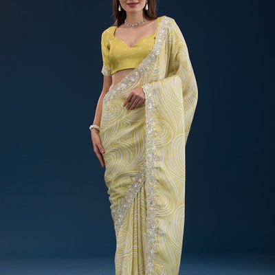 Mustard Printed Georgette Saree