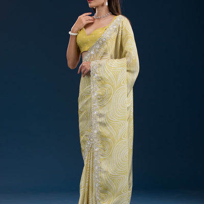 Mustard Printed Georgette Saree