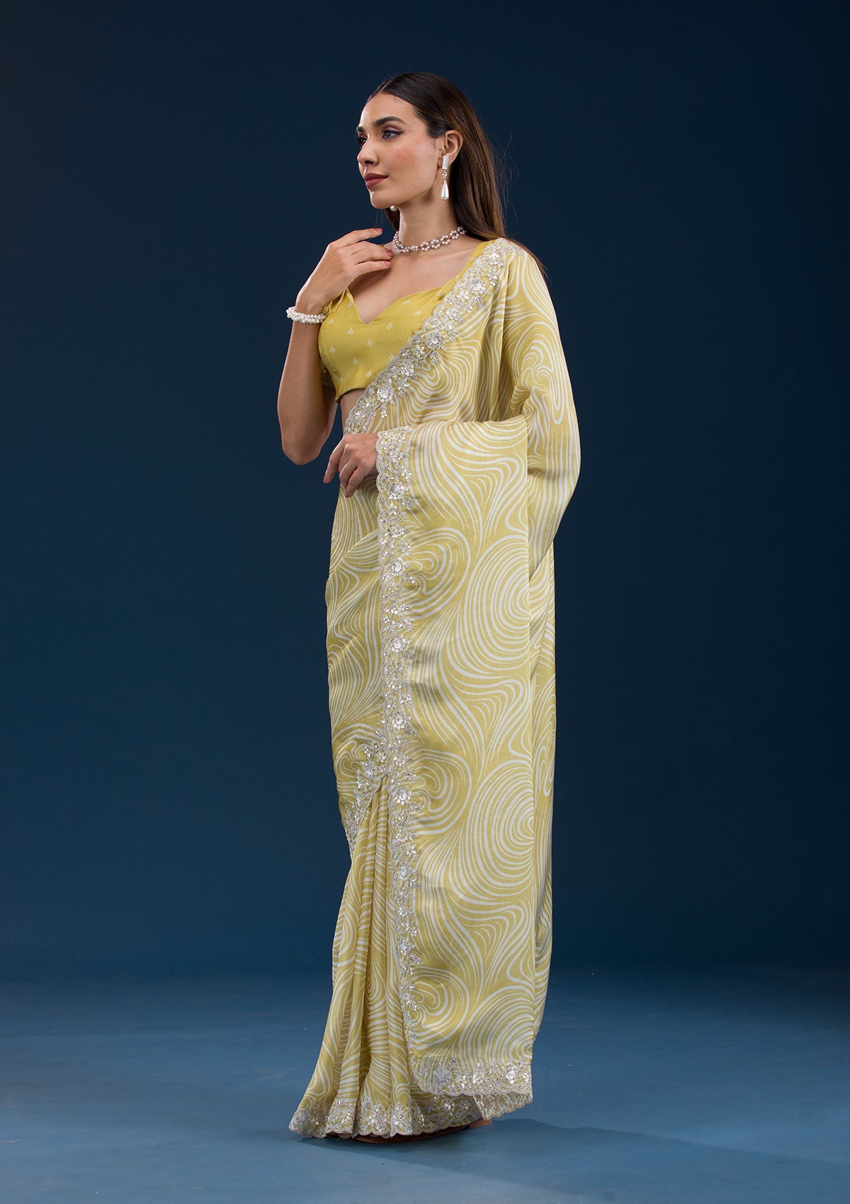 Mustard Printed Georgette Saree