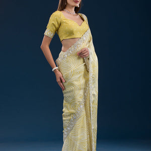Mustard Printed Georgette Saree
