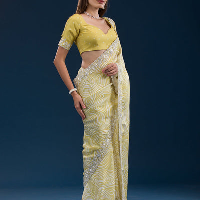 Mustard Printed Georgette Saree