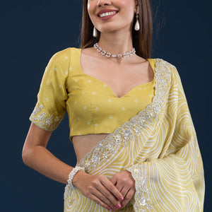 Mustard Printed Georgette Saree