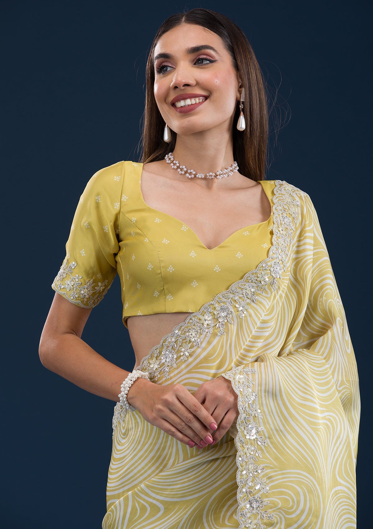 Mustard Printed Georgette Saree