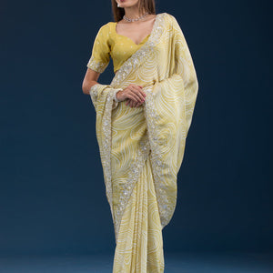 Mustard Printed Georgette Saree