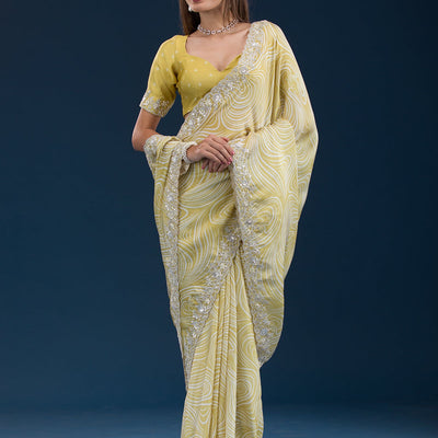Mustard Printed Georgette Saree