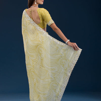 Mustard Printed Georgette Saree