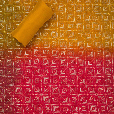 Mustard Threadwork Semi Crepe Unstitched Salwar Suit