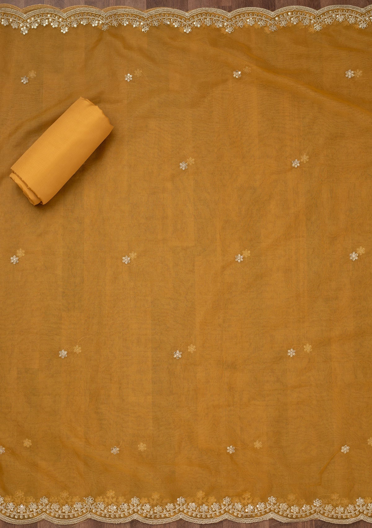 Mustard Zariwork Tissue Unstitched Salwar Suit