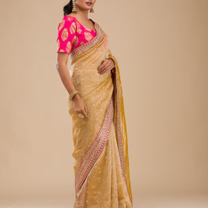 Mustard Zariwork Tissue Saree