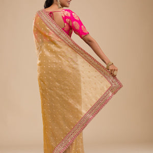 Mustard Zariwork Tissue Saree
