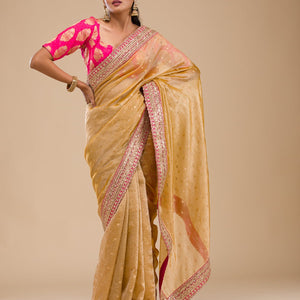 Mustard Zariwork Tissue Saree