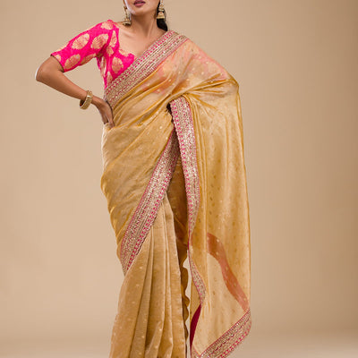 Mustard Zariwork Tissue Saree