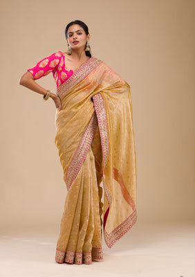 Mustard Zariwork Tissue Saree