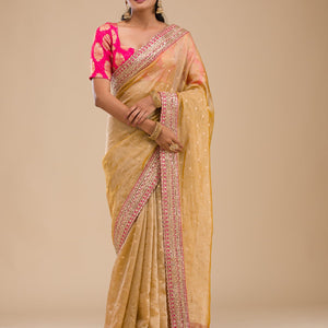 Mustard Zariwork Tissue Saree