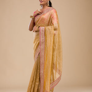 Mustard Zariwork Tissue Saree