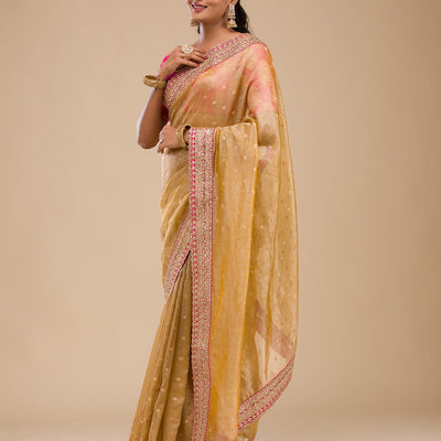 Mustard Zariwork Tissue Saree