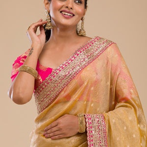 Mustard Zariwork Tissue Saree