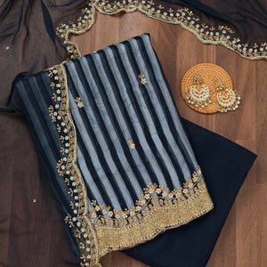 Navy Blue Cutdana Semi Crepe Unstitched Salwar Suit