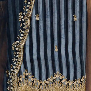 Navy Blue Cutdana Semi Crepe Unstitched Salwar Suit