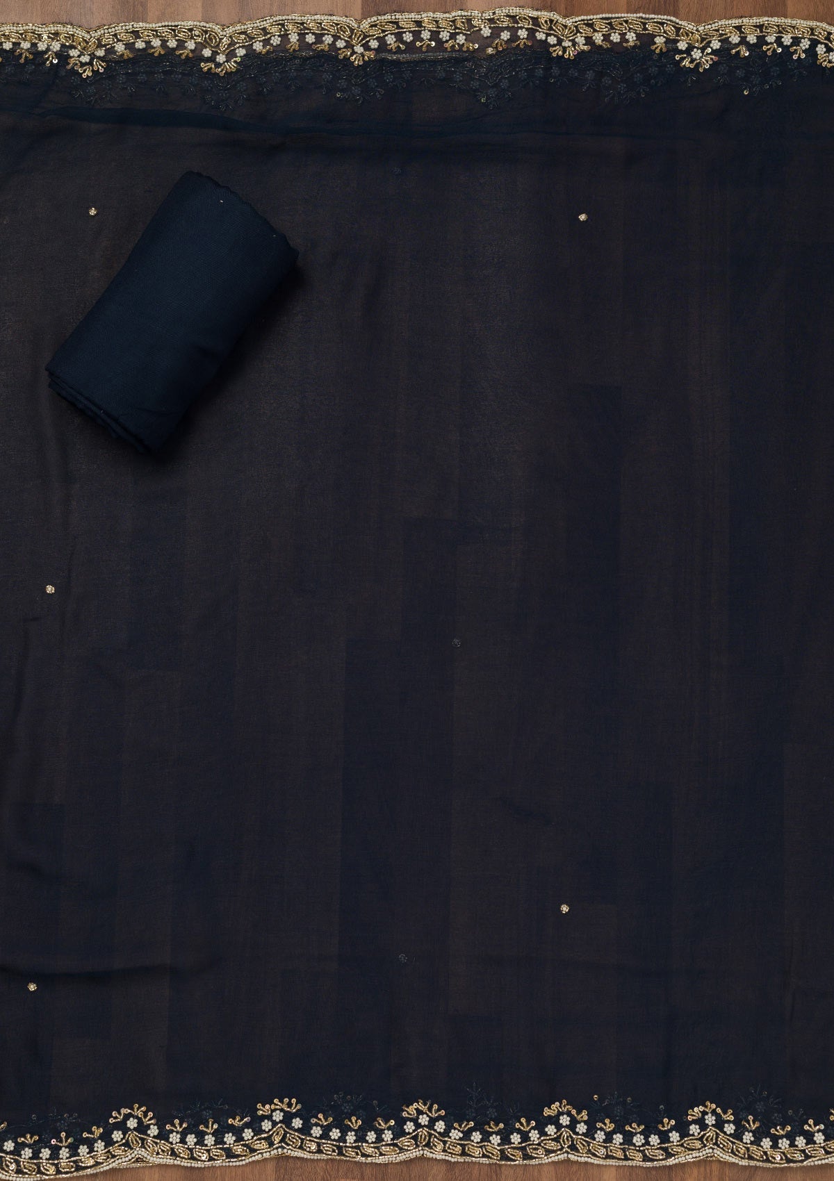 Navy Blue Cutdana Semi Crepe Unstitched Salwar Suit