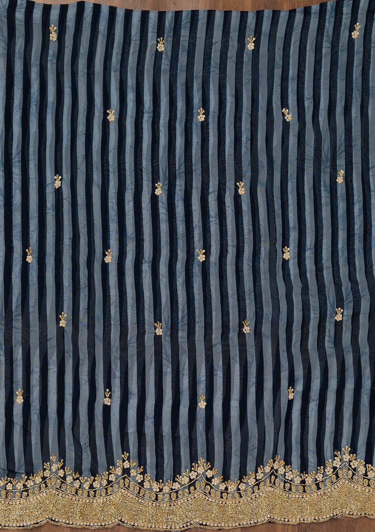 Navy Blue Cutdana Semi Crepe Unstitched Salwar Suit