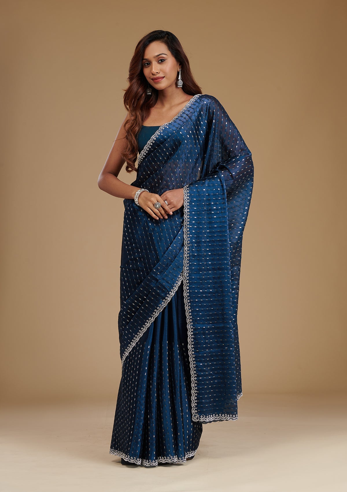 Navy Blue Stonework Georgette Saree