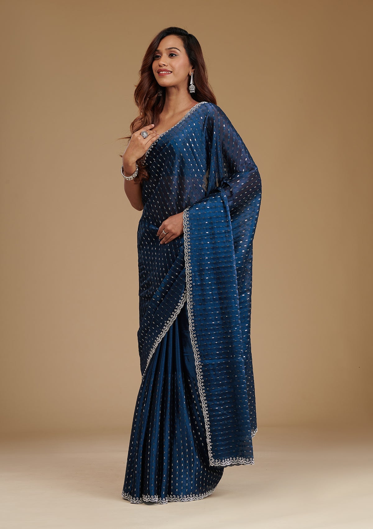 Navy Blue Stonework Georgette Saree